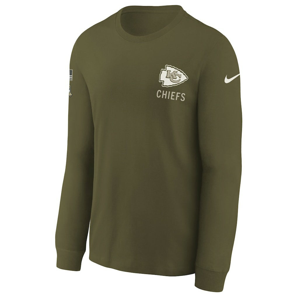 Nike Kansas City Chiefs Youth 2025 Salute to Service Sideline Long Sleeve T-Shirt Olive