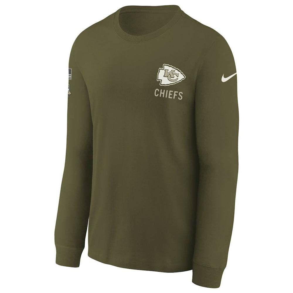 Nike Kansas City Chiefs Youth 2025 Salute to Service Sideline Long Sleeve T-Shirt Olive