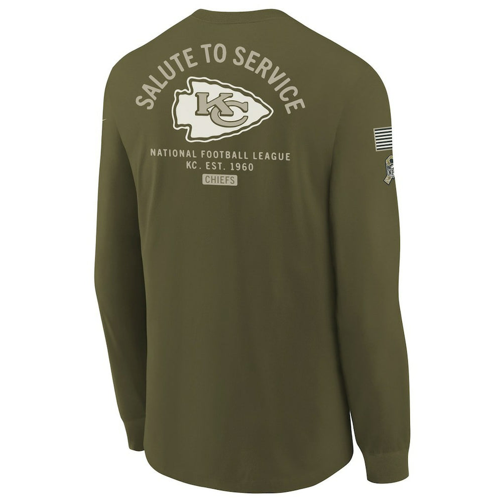 Nike Kansas City Chiefs Youth 2025 Salute to Service Sideline Long Sleeve T-Shirt Olive