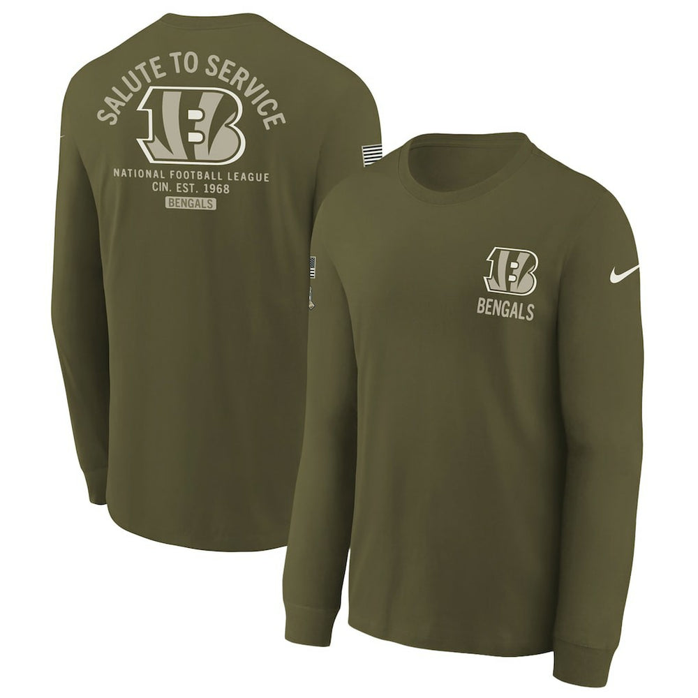 Nike Cincinnati Bengals Youth 2025 Salute to Service Sideline Long Sleeve T-Shirt Olive