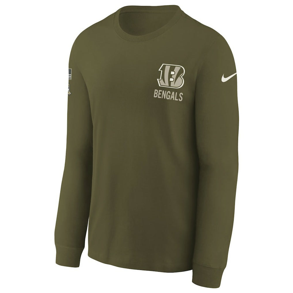 Nike Cincinnati Bengals Youth 2025 Salute to Service Sideline Long Sleeve T-Shirt Olive