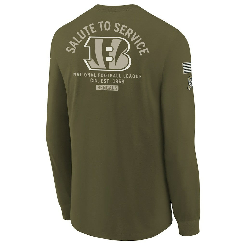 Nike Cincinnati Bengals Youth 2025 Salute to Service Sideline Long Sleeve T-Shirt Olive