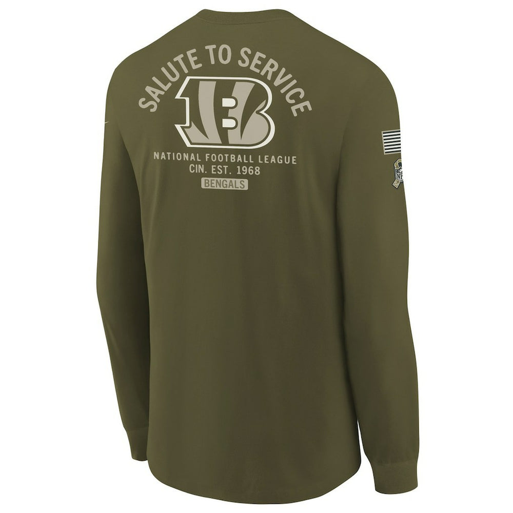 Nike Cincinnati Bengals Youth 2025 Salute to Service Sideline Long Sleeve T-Shirt Olive