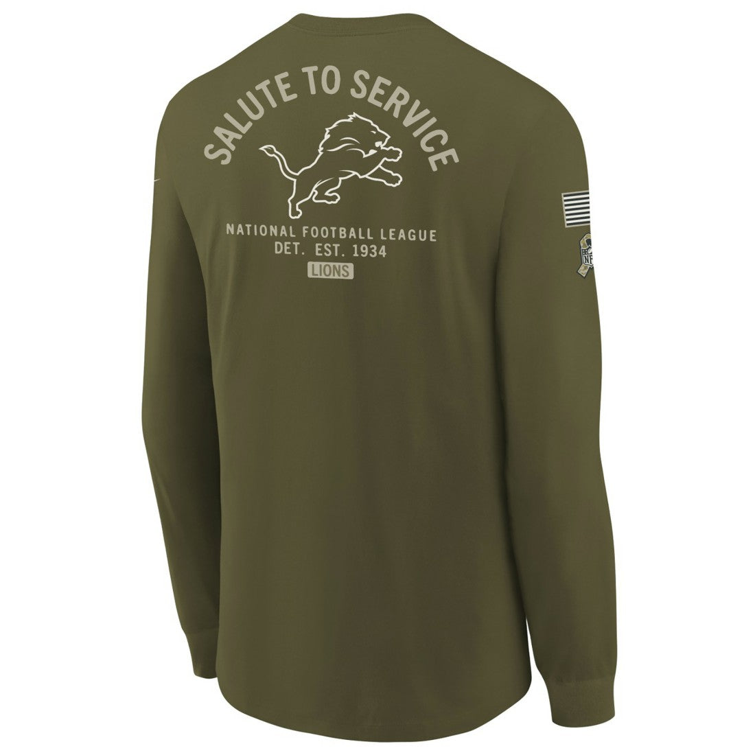 Nike Detroit Lions Youth 2025 Salute to Service Sideline Long Sleeve T-Shirt Olive