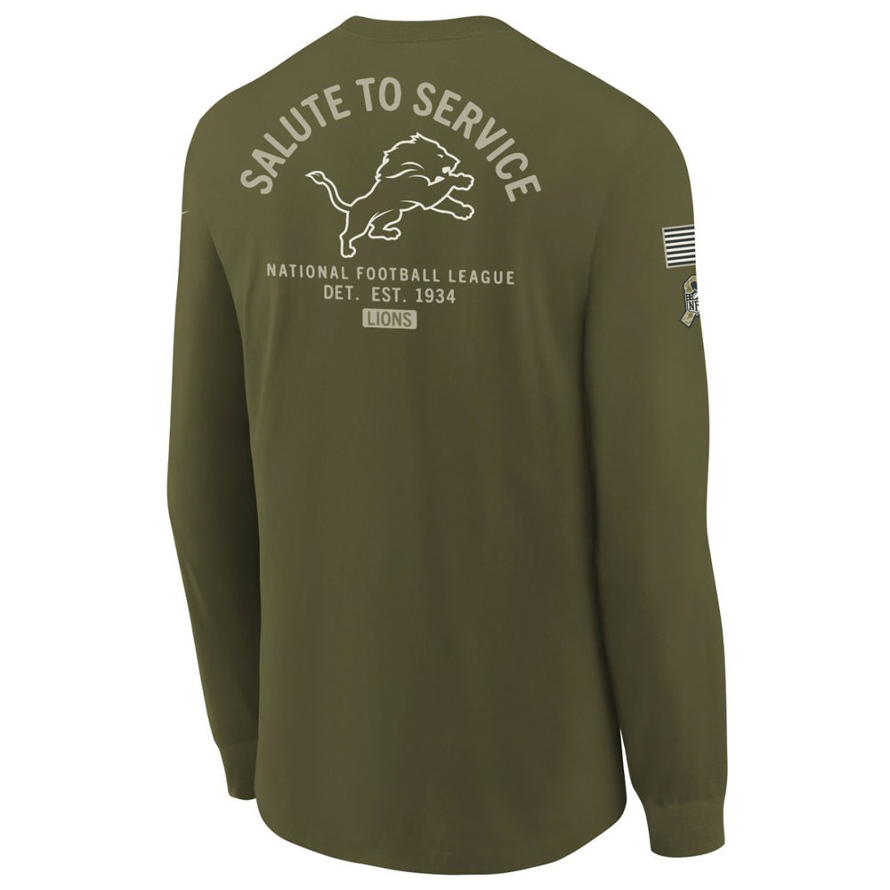 Nike Detroit Lions Youth 2025 Salute to Service Sideline Long Sleeve T-Shirt Olive