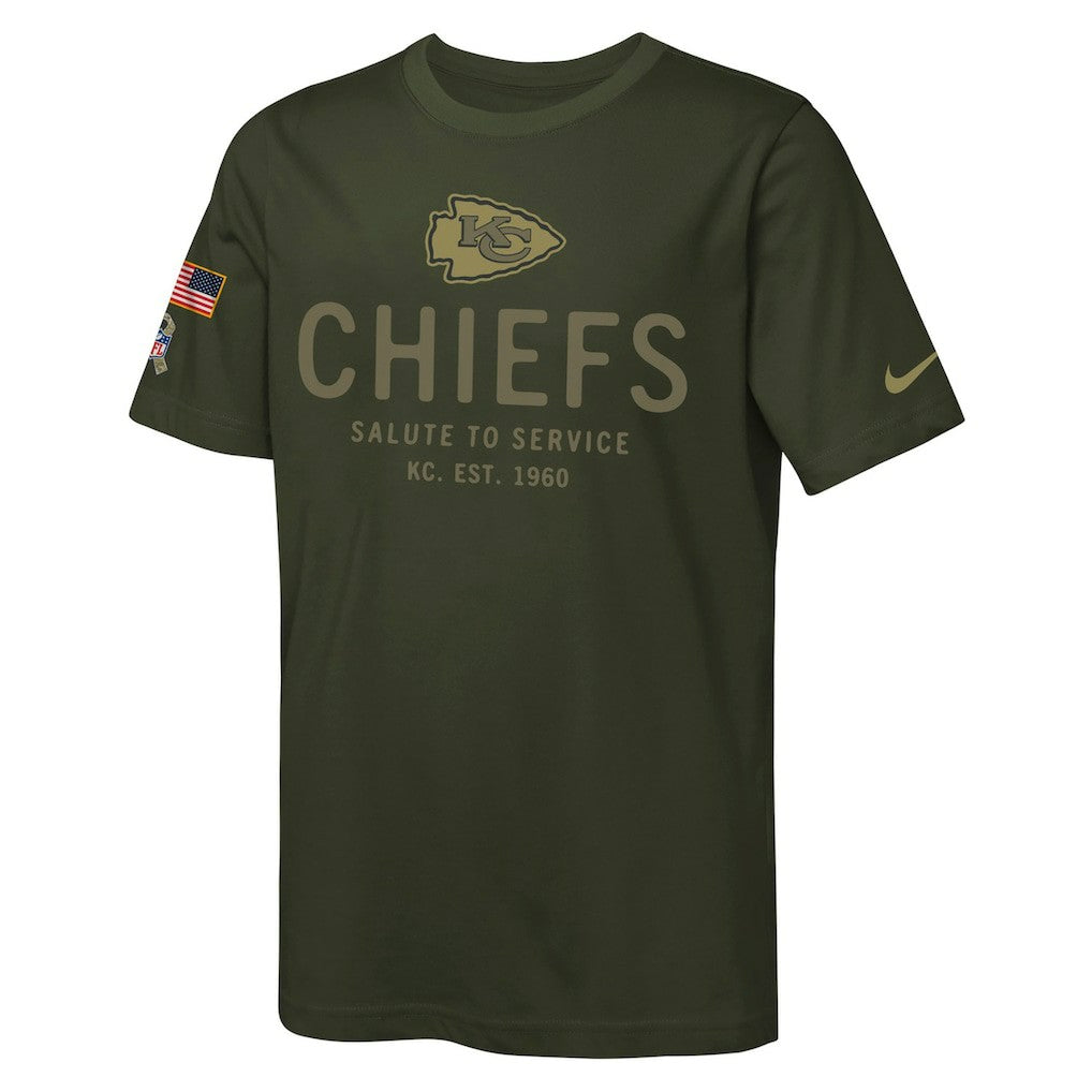 Nike Kansas City Chiefs Youth 2025 Salute to Service Sideline Dri-FIT T-Shirt Olive