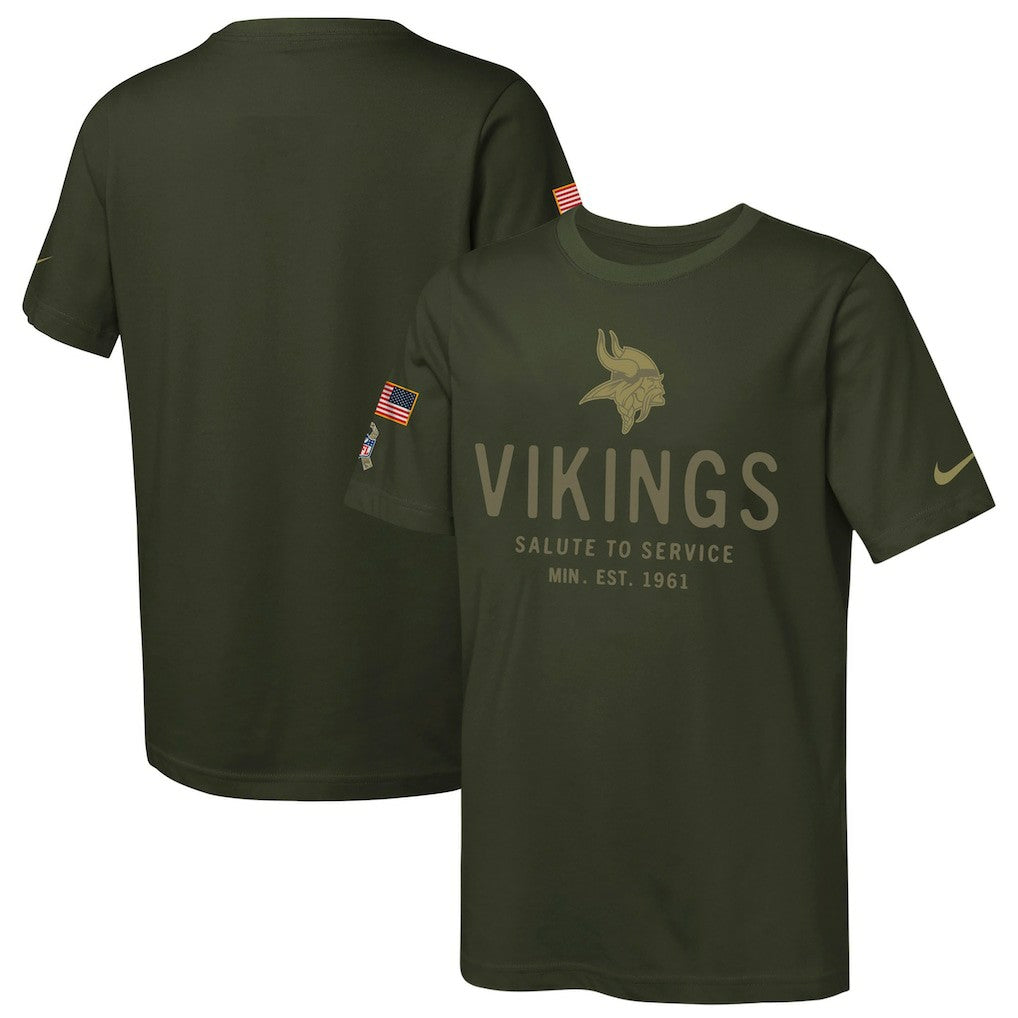 Nike Minnesota Vikings Youth 2025 Salute to Service Sideline Dri-FIT T-Shirt Olive