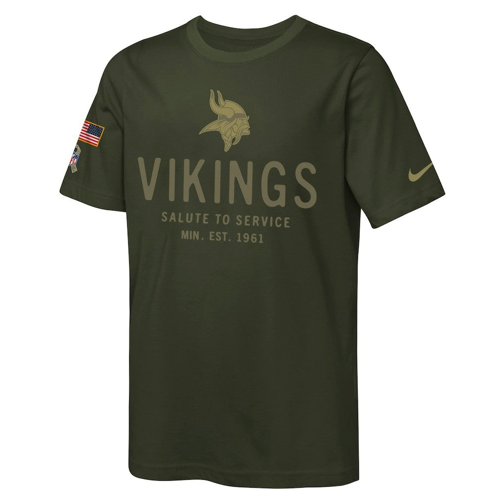 Nike Minnesota Vikings Youth 2025 Salute to Service Sideline Dri-FIT T-Shirt Olive