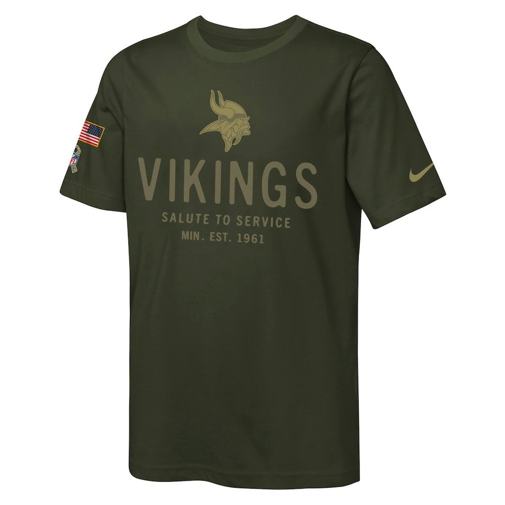 Nike Minnesota Vikings Youth 2025 Salute to Service Sideline Dri-FIT T-Shirt Olive