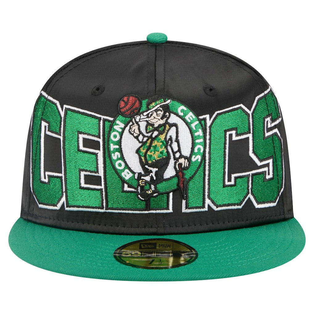 Boston Celtics Satin Two-Tone 59FIFTY Fitted Hat Black/Kelly Green | New Era Near Me