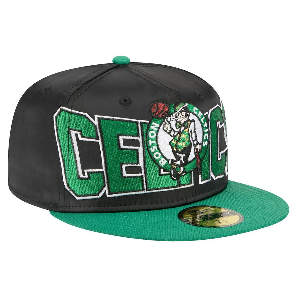 Boston Celtics Satin Two-Tone 59FIFTY Fitted Hat Black/Kelly Green | New Era Near Me