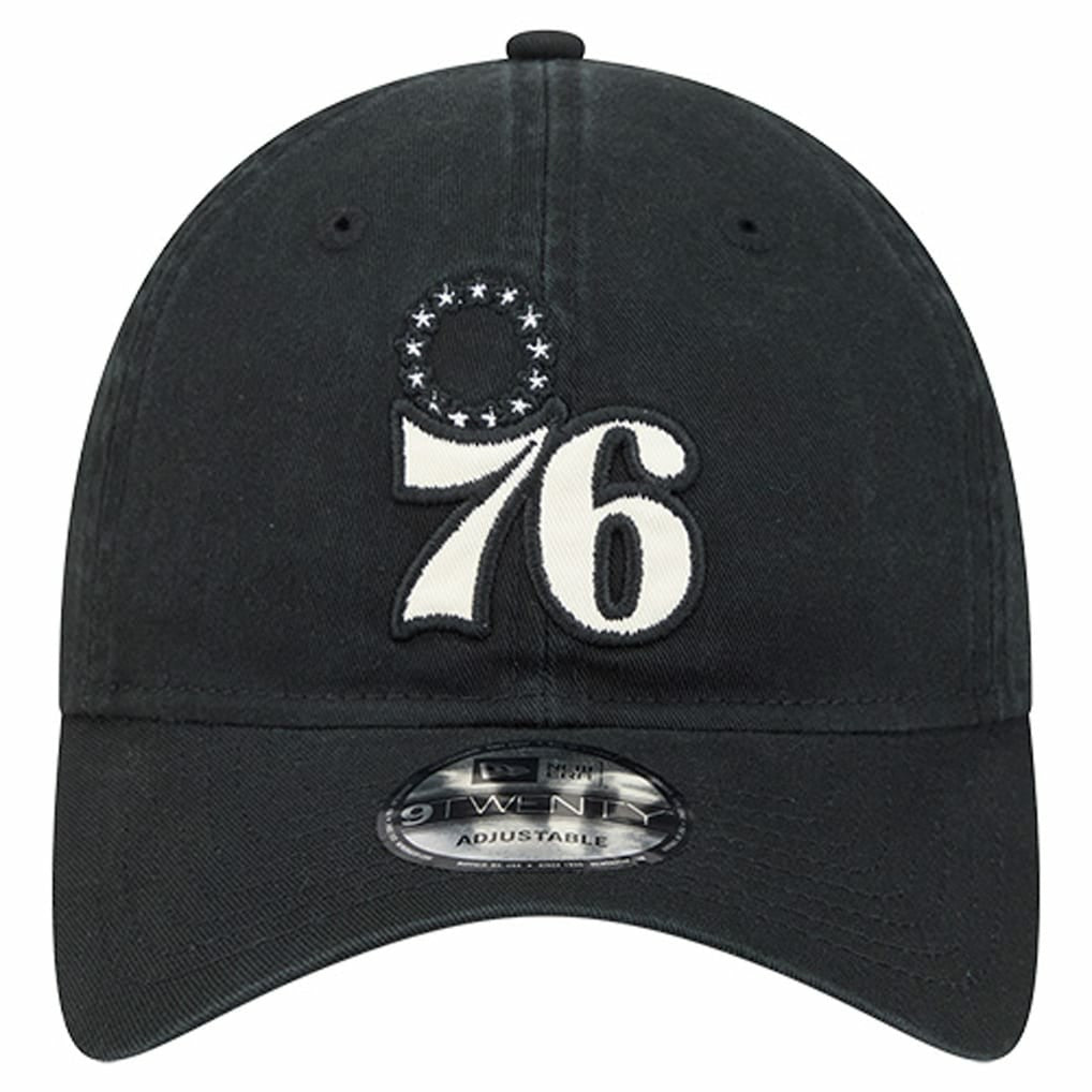 Philadelphia 76ers Stamp Fabric Applique 9TWENTY Adjustable Hat Black | New Era US
