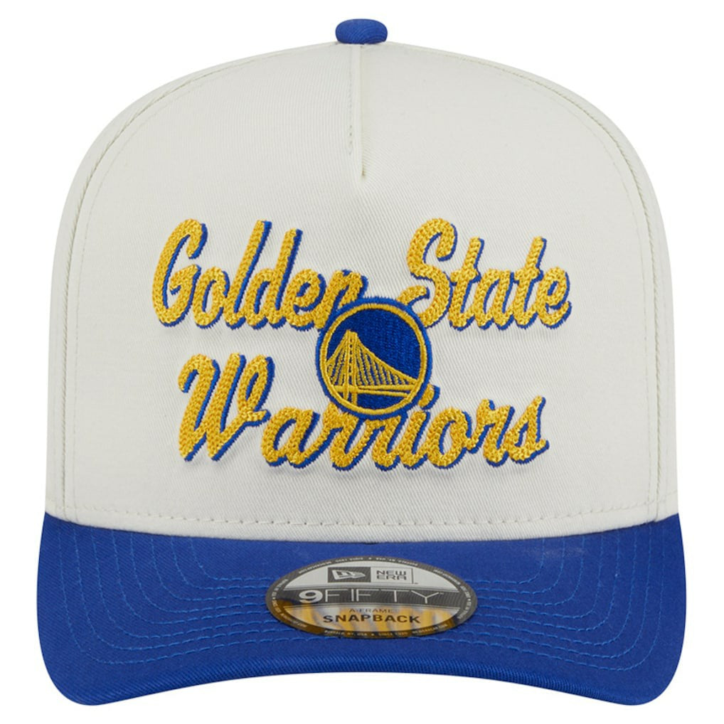Golden State Warriors Chainstitch 9FIFTY A-Frame Snapback Hat for sale Cream/Royal | New Era Near Me