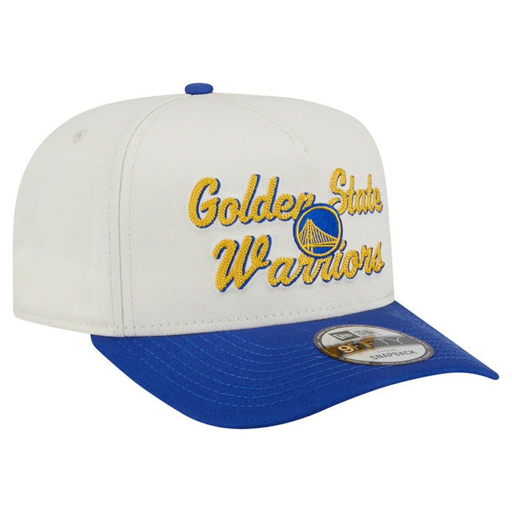 Golden State Warriors Chainstitch 9FIFTY A-Frame Snapback Hat for sale Cream/Royal | New Era Near Me