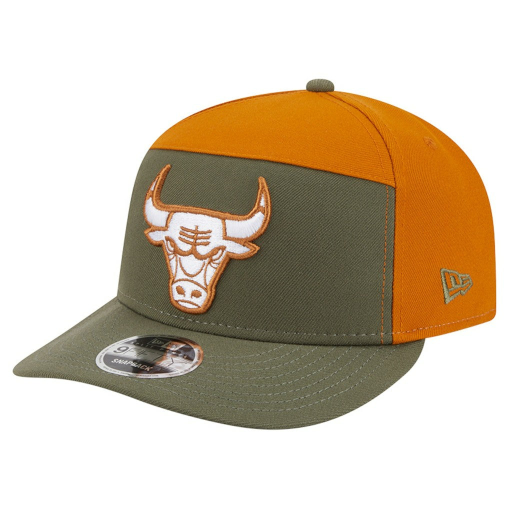 Chicago Bulls Two-Tone Color Pack Split Panel 9FIFTY Adjustable Hat Olive/Burnt Orange | New Era for sale