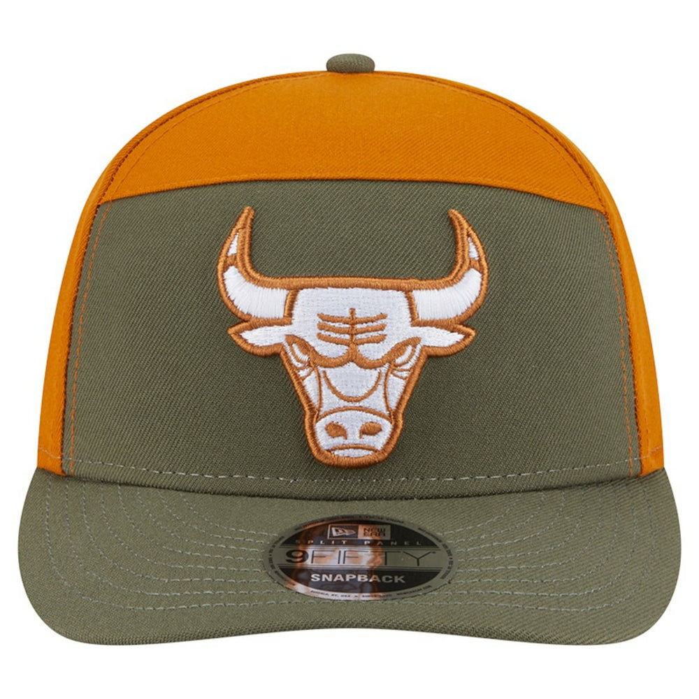 Chicago Bulls Two-Tone Color Pack Split Panel 9FIFTY Adjustable Hat Olive/Burnt Orange | New Era for sale