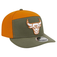 Chicago Bulls Two-Tone Color Pack Split Panel 9FIFTY Adjustable Hat Olive/Burnt Orange | New Era for sale