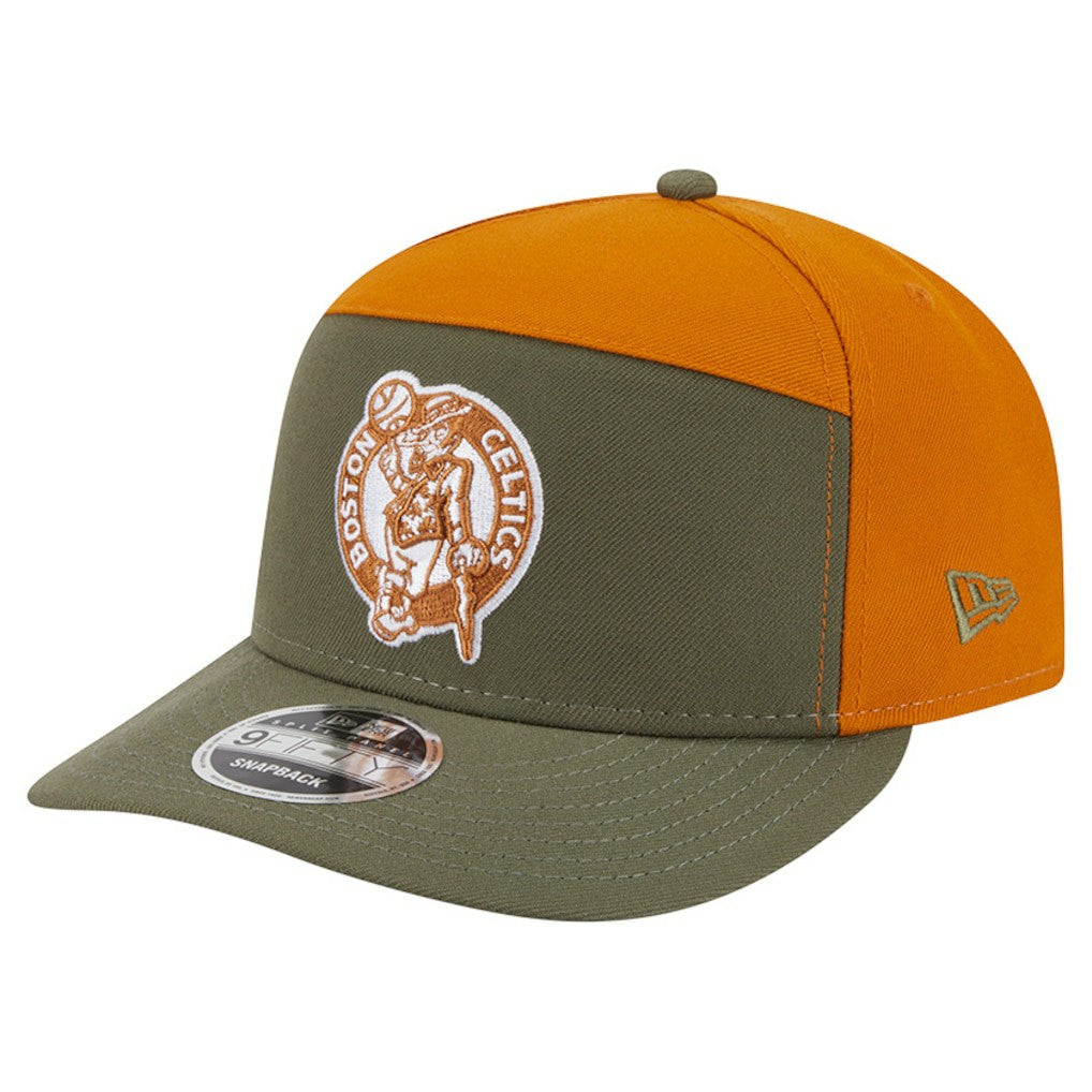 Boston Celtics Two-Tone Color Pack Split Panel 9FIFTY Adjustable Hat Olive/Burnt Orange | New Era Lifestyle