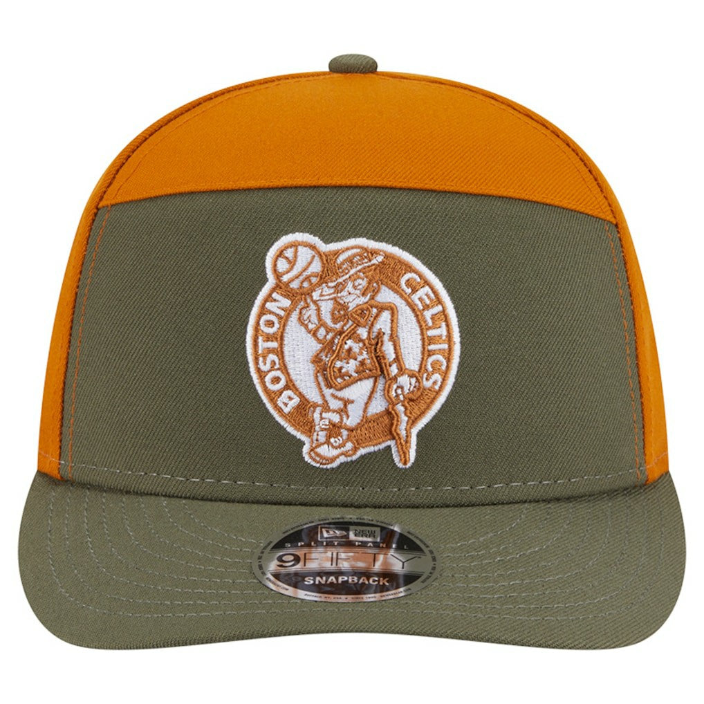 Boston Celtics Two-Tone Color Pack Split Panel 9FIFTY Adjustable Hat Olive/Burnt Orange | New Era Lifestyle