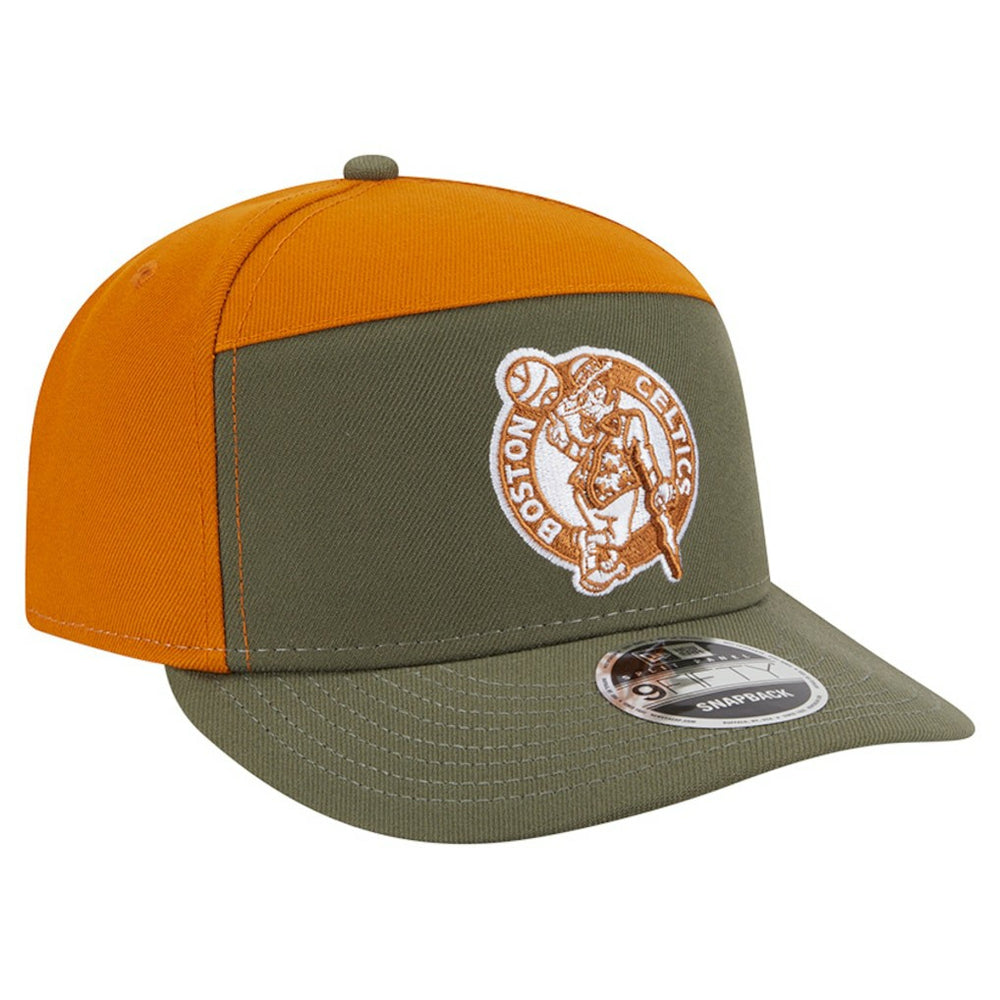Boston Celtics Two-Tone Color Pack Split Panel 9FIFTY Adjustable Hat Olive/Burnt Orange | New Era Lifestyle