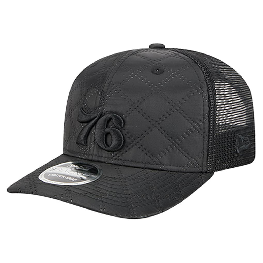 Philadelphia 76ers Quilted 9SEVENTY Trucker Adjustable Hat Black | New Era outlet