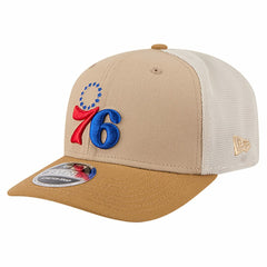 Philadelphia 76ers Two-Tone 9SEVENTY Adjustable Trucker Hat Tan/Light Brown | New Era US