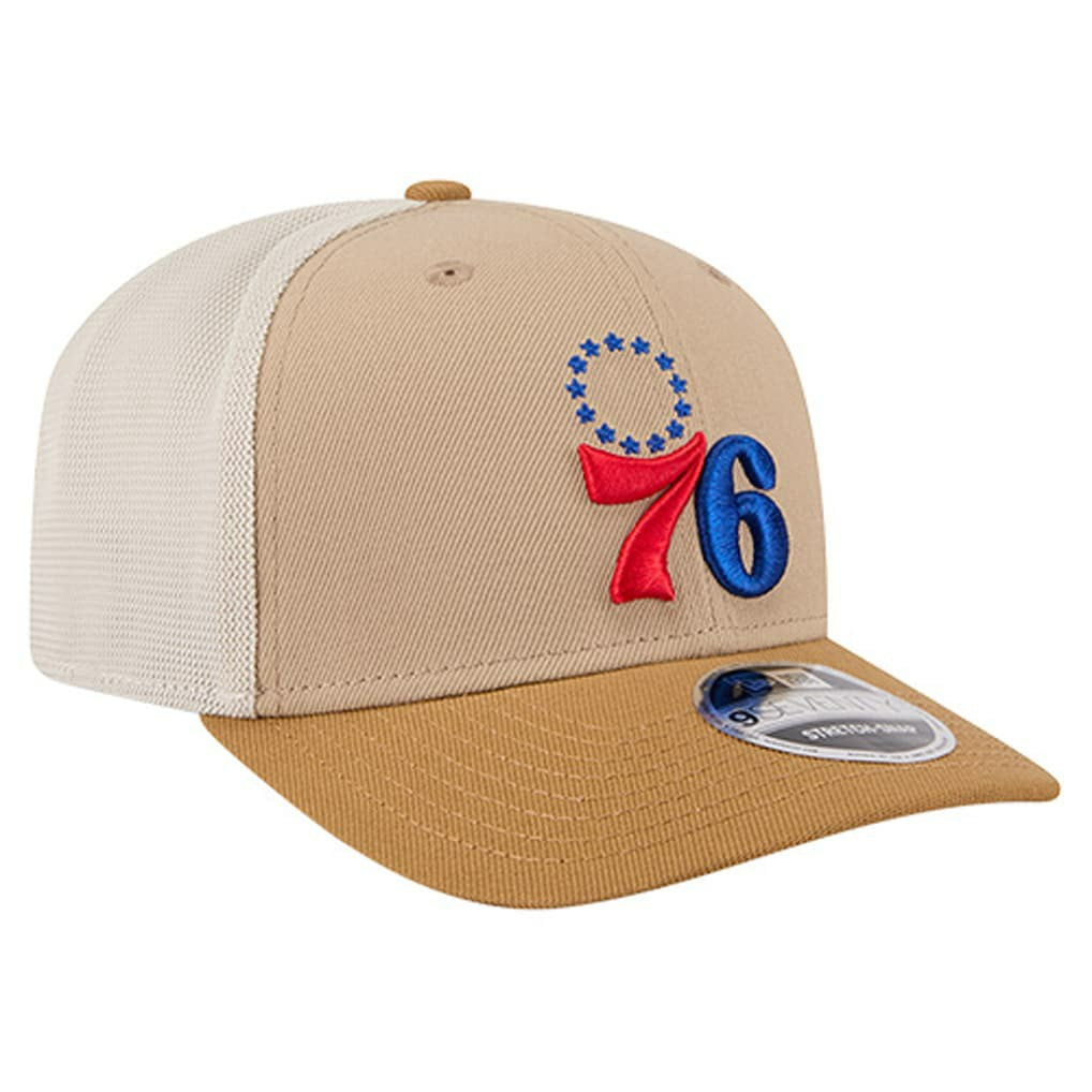 Philadelphia 76ers Two-Tone 9SEVENTY Adjustable Trucker Hat Tan/Light Brown | New Era US