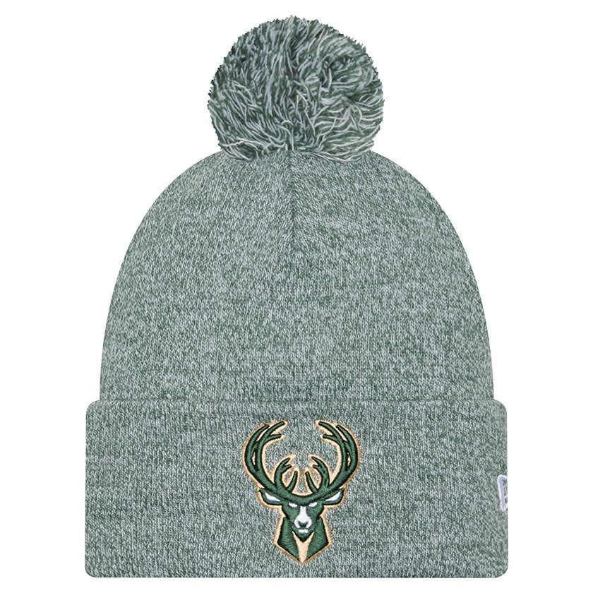 Milwaukee Bucks Marled Cuffed Knit Hat with Pom Hunter Green | New Era US