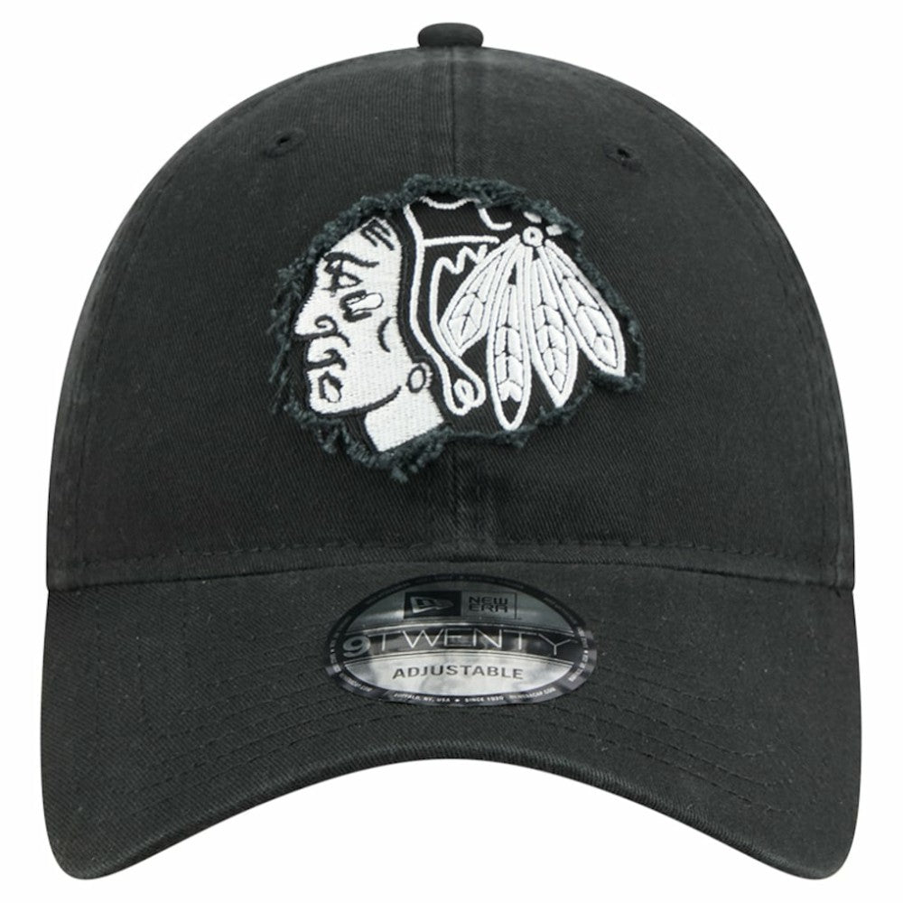 Chicago Blackhawks New Era Stamp Fabric Applique 9TWENTY Adjustable Hat - Black - NHL 202715523