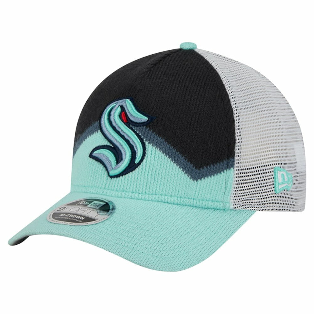 Seattle Kraken New Era Hockey Sock 9FORTY A-Frame M-Crown Adjustable Trucker Hat - Light Blue/Deep Sea Blue - NHL 202715529
