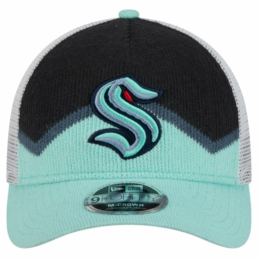 Seattle Kraken New Era Hockey Sock 9FORTY A-Frame M-Crown Adjustable Trucker Hat - Light Blue/Deep Sea Blue - NHL 202715529