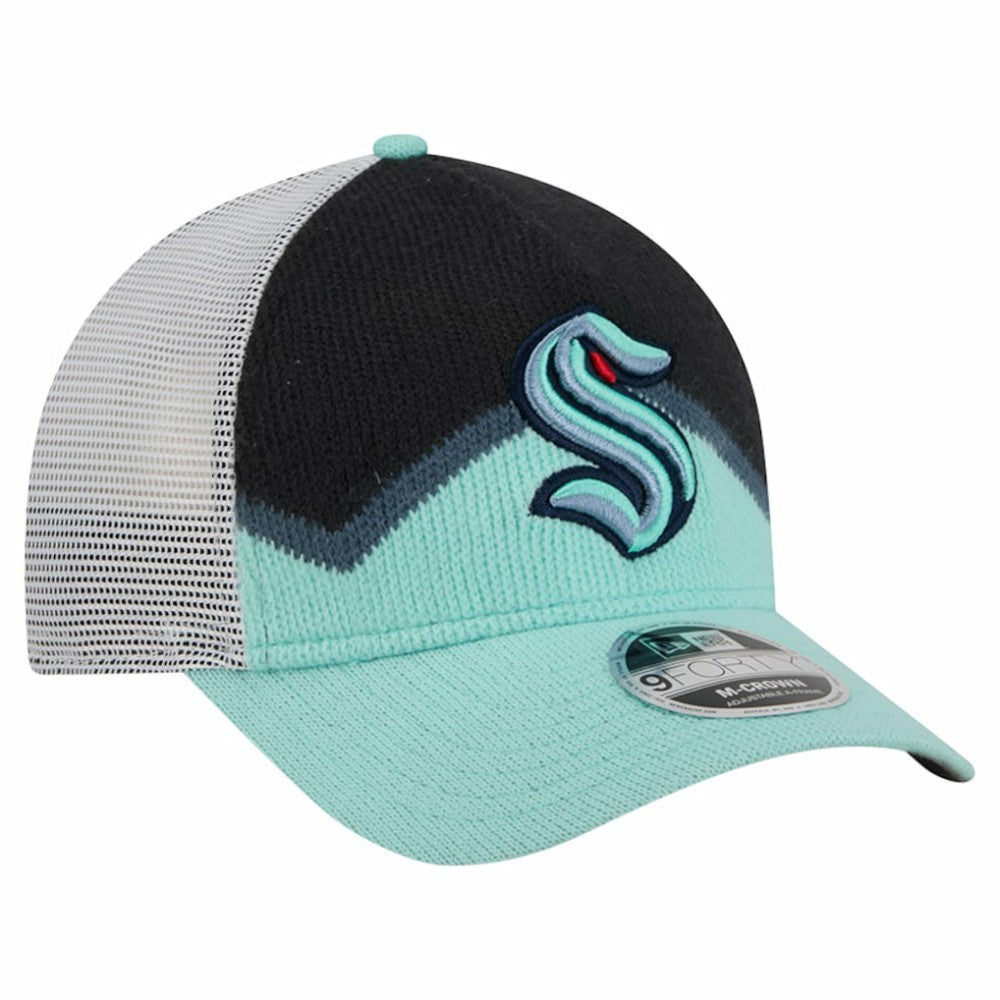 Seattle Kraken New Era Hockey Sock 9FORTY A-Frame M-Crown Adjustable Trucker Hat - Light Blue/Deep Sea Blue - NHL 202715529