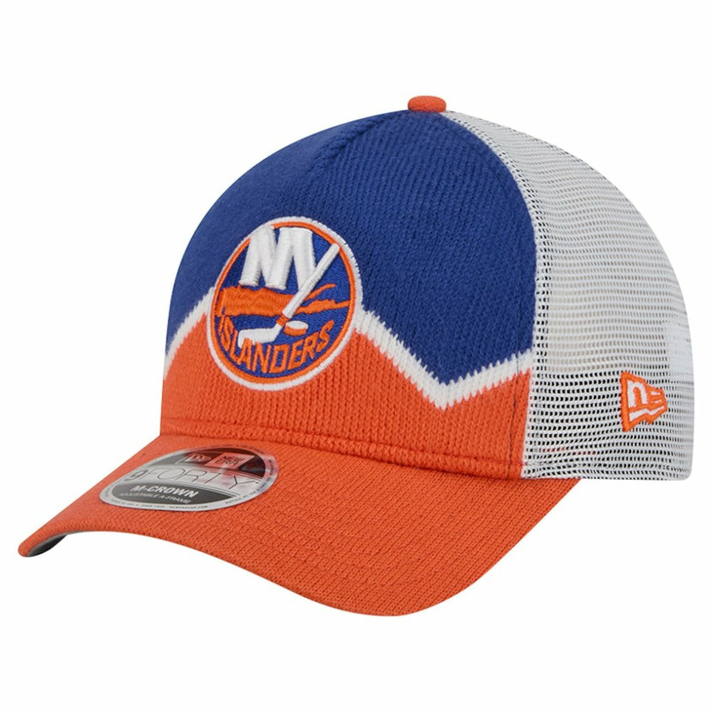 New York Islanders New Era Hockey Sock 9FORTY A-Frame M-Crown Adjustable Trucker Hat - Orange/Royal - NHL 202715535