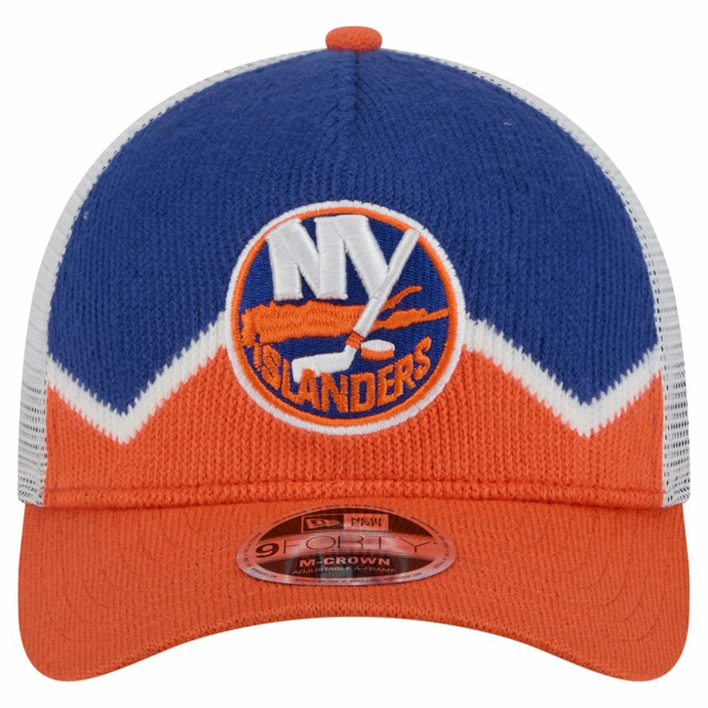 New York Islanders New Era Hockey Sock 9FORTY A-Frame M-Crown Adjustable Trucker Hat - Orange/Royal - NHL 202715535