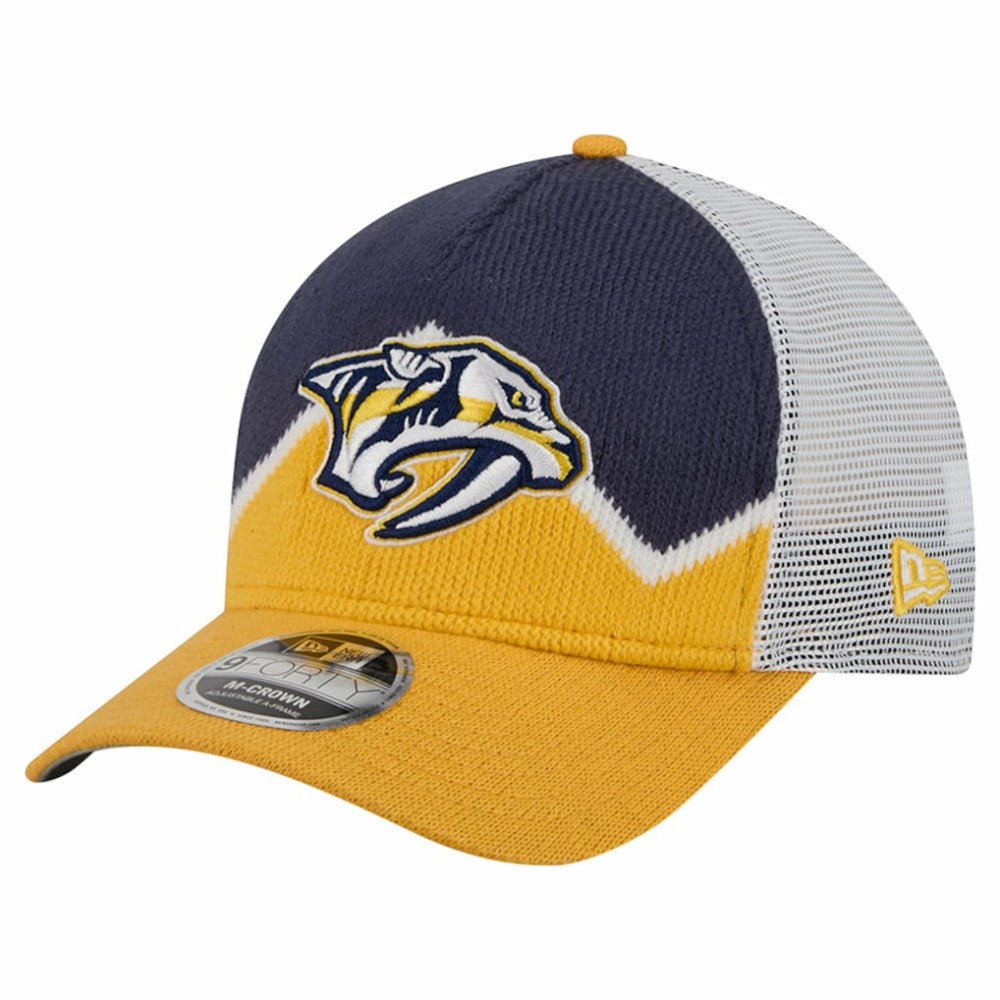 Nashville Predators New Era Hockey Sock 9FORTY A-Frame M-Crown Adjustable Trucker Hat - Gold/Navy - NHL 202715536