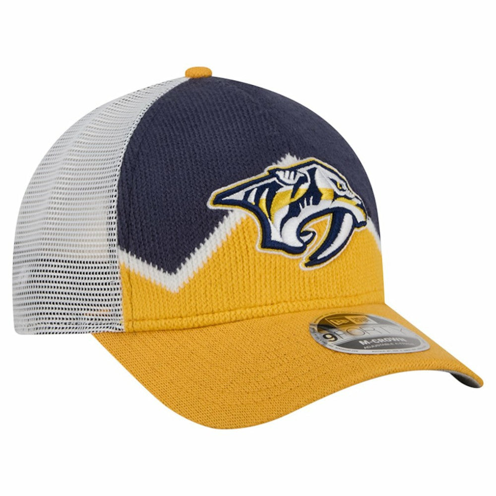 Nashville Predators New Era Hockey Sock 9FORTY A-Frame M-Crown Adjustable Trucker Hat - Gold/Navy - NHL 202715536
