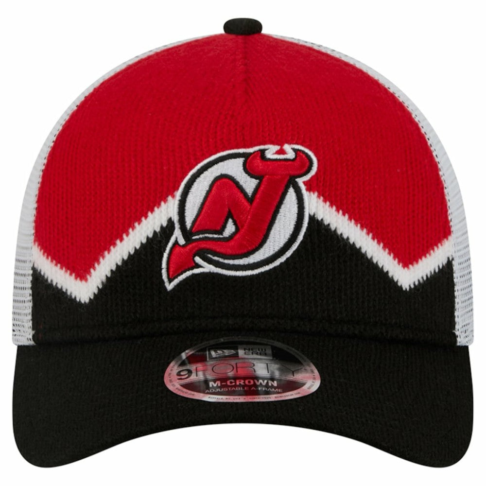 New Jersey Devils New Era Hockey Sock 9FORTY A-Frame M-Crown Adjustable Trucker Hat - Black/Red - NHL 202715537
