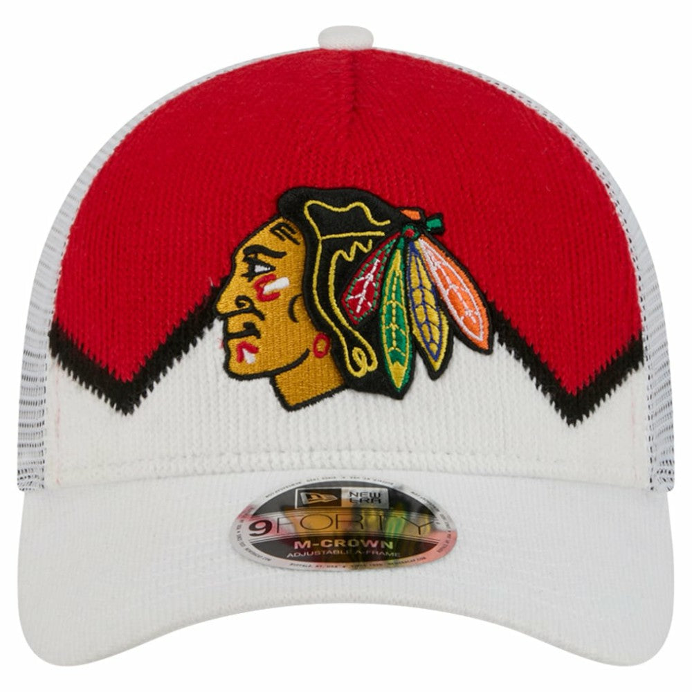 Chicago Blackhawks New Era Hockey Sock 9FORTY A-Frame M-Crown Adjustable Trucker Hat - White/Red - NHL 202715538