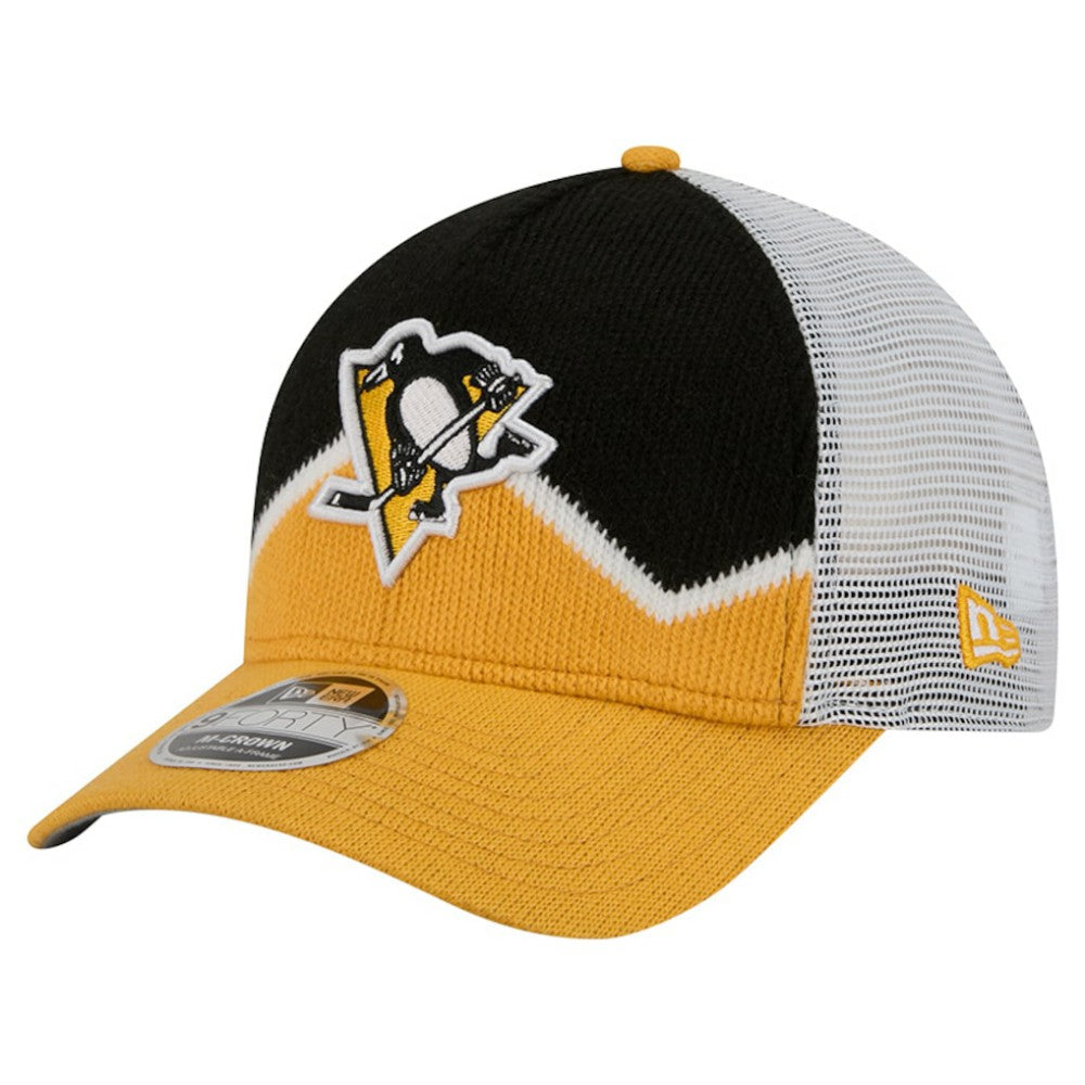 Pittsburgh Penguins New Era Hockey Sock 9FORTY A-Frame M-Crown Adjustable Trucker Hat - Gold/Black - NHL 202715542