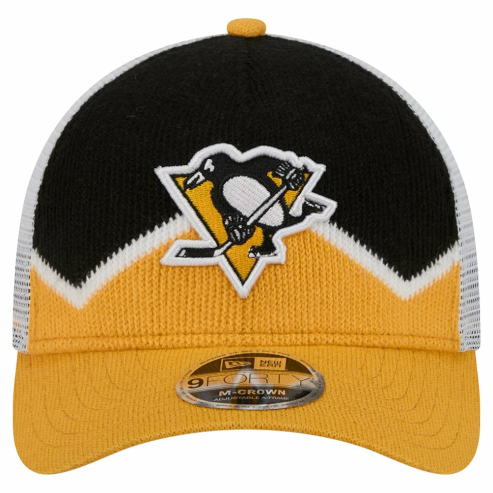 Pittsburgh Penguins New Era Hockey Sock 9FORTY A-Frame M-Crown Adjustable Trucker Hat - Gold/Black - NHL 202715542