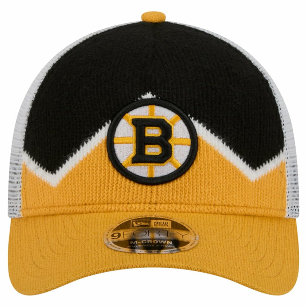 Boston Bruins New Era Hockey Sock 9FORTY A-Frame M-Crown Adjustable Trucker Hat - Gold/Black - NHL 202715546