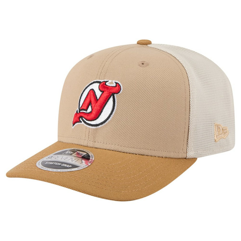 New Jersey Devils New Era Two-Tone Trucker 9SEVENTY Stretch Snap Adjustable Hat - Tan/Light Brown - NHL 202715682