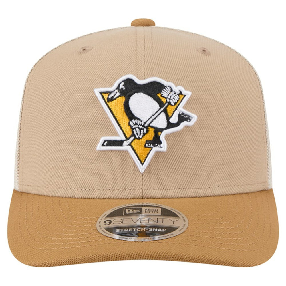 Pittsburgh Penguins New Era Two-Tone Trucker 9SEVENTY Stretch Snap Adjustable Hat - Tan/Light Brown - NHL 202715686