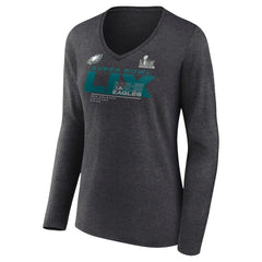 Fanatics Philadelphia Eagles Women's Super Bowl LIX Quick Pass Long Sleeve V-Neck T-Shirt Heather Charcoal