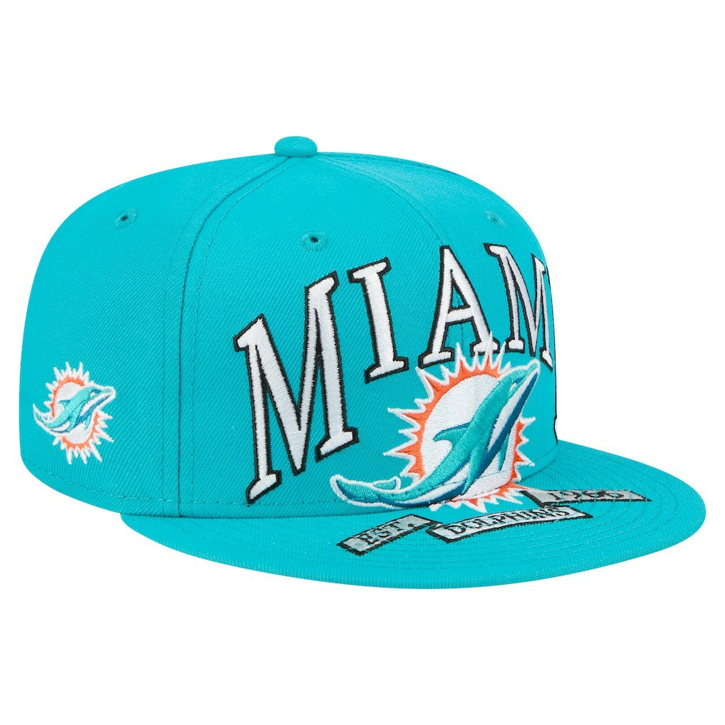 Miami Dolphins New Era Oversized 59FIFTY Fitted Hat Aqua