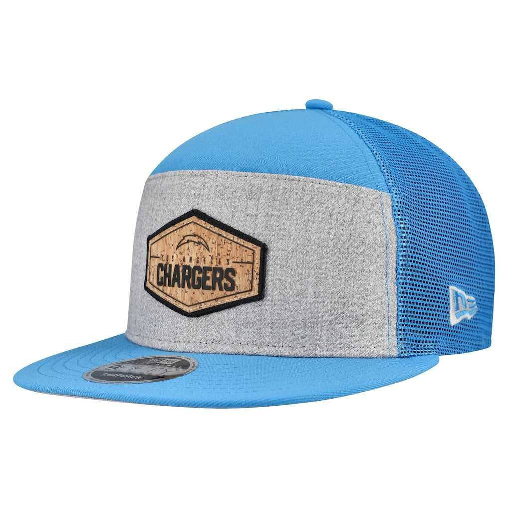 Los Angeles Chargers New Era Cork Split Panel 9FIFTY Trucker Snapback Hat Gray/Powder Blue