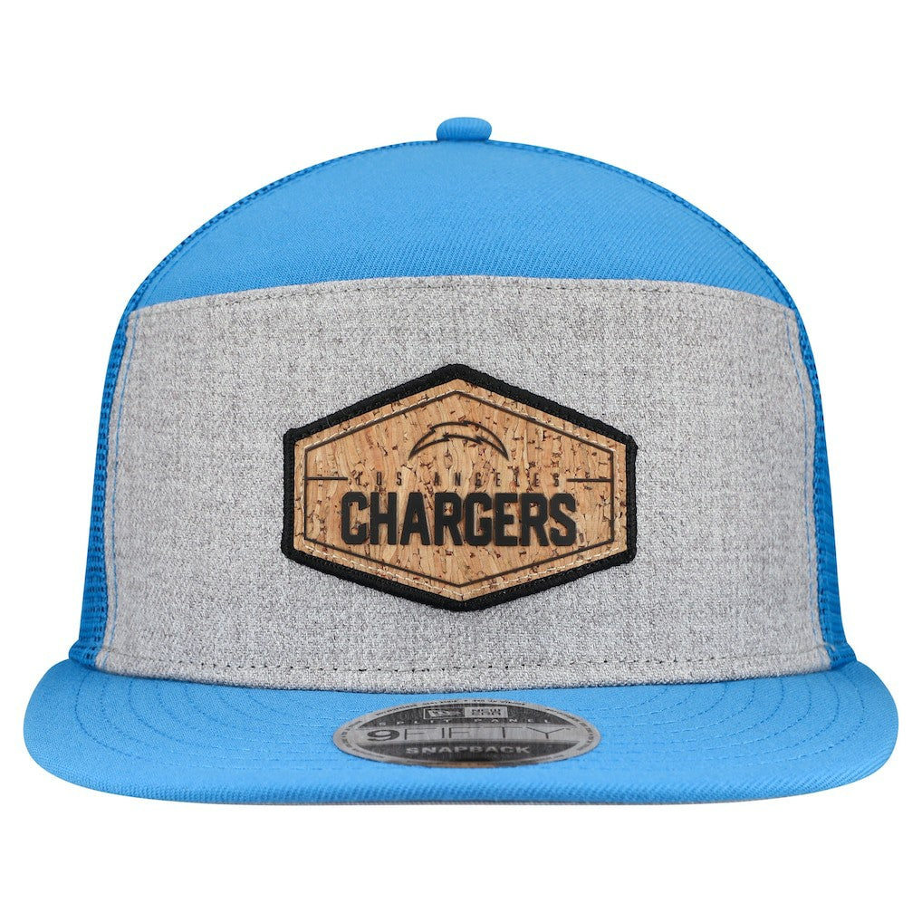 Los Angeles Chargers New Era Cork Split Panel 9FIFTY Trucker Snapback Hat Gray/Powder Blue