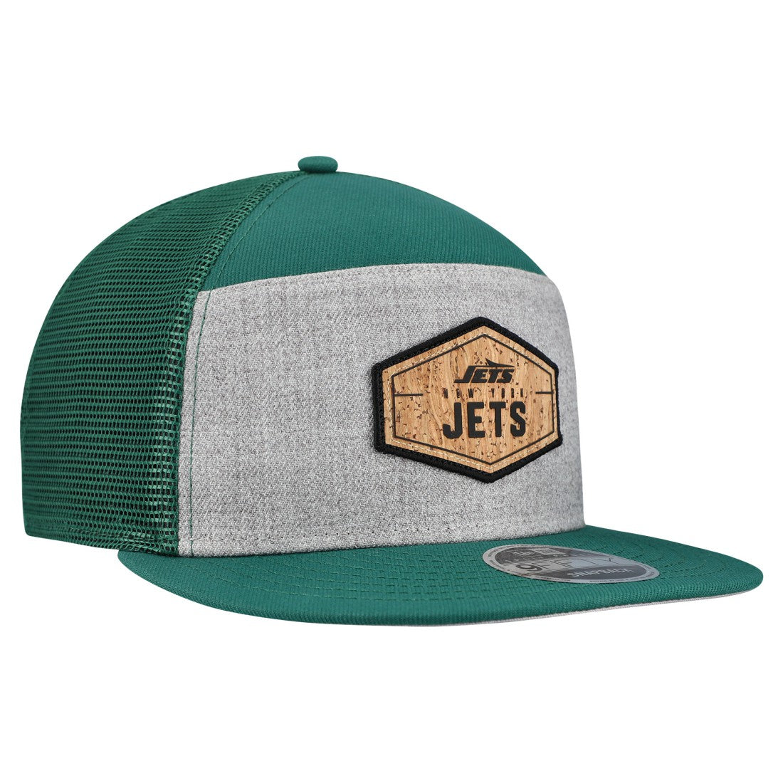 New York Jets New Era Cork Split Panel 9FIFTY Trucker Snapback Hat Gray/Green