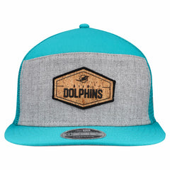 Miami Dolphins New Era Cork Split Panel 9FIFTY Trucker Snapback Hat Gray/Aqua