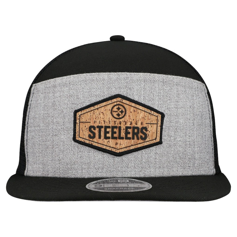 Pittsburgh Steelers New Era Cork Split Panel 9FIFTY Trucker Snapback Hat Gray/Black